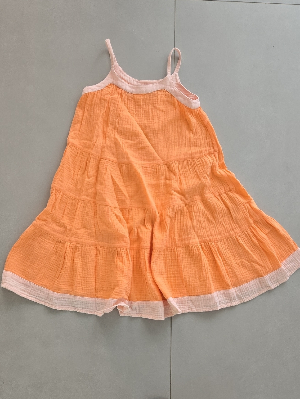Zara Girls Peach-Orange Tiered Dress with Pale Pink Trim Size 6Y